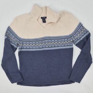 Y2K IZOD Collared Knit Sweater Cream Blue Cotton Preppy Pullover
